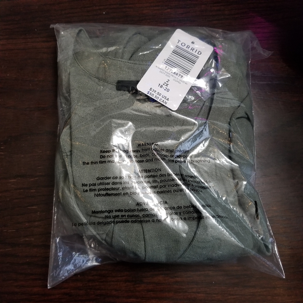 NWT Torrid "Harper" Green Button Front Tunic Tank - Picture 4 of 5